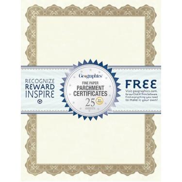 Imagem de Geographics Certificados Optima Gold com vedações de lacre de alumínio, 21 x 28 cm, ouro branco, pacote com 25 folhas (39451)