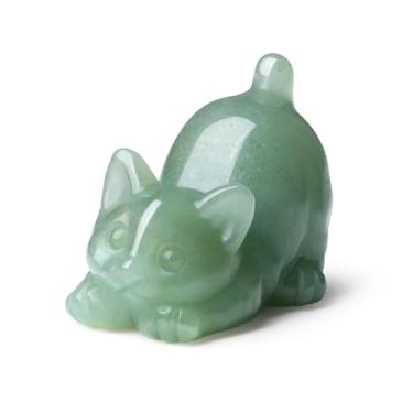 Imagem de NUKAYAI Estátua De Cristal Gato Aventurina Verde, Estatuetas Esculpidas Para Decoração Quarto, Pedras Preciosas Naturais Preguiçosas, Escultura Casa, Pedra Cura Artesanal, Gatinho Da Sorte, Presente