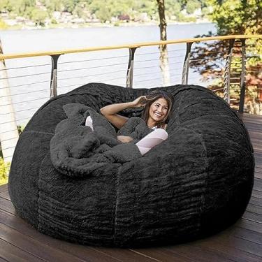 Imagem de Cadeira gigante grande para adultos, (sem enchimento) Puff em vários tamanhos e cores, móveis gigantes cheios de espuma – Capas laváveis na máquina, costuras duplas (preto, 1,8 m)