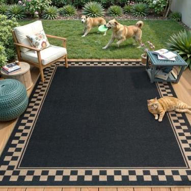 Imagem de Tiveney Tapete de juta fácil de tecido, tapete para uso externo, 1,2 m x 1,8 m, lavável à máquina, tapetes para sala de estar, tapete antiderrapante para varanda frontal, quinta, interior, exterior,