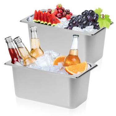 Imagem de OwnMy Pacote com 2 baldes de gelo para freezer, baldes de gelo de aço inoxidável para festas, recipientes de armazenamento de cubos de gelo de metal para freezer, baldes médios de vinho e cerveja para
