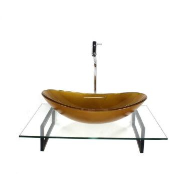 Imagem de Kit Cuba Vidro Oval Dourado Real Tampo 60Cm Incolor E