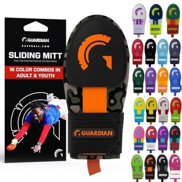 Imagem de Guardian Baseball Luva deslizante – tamanhos jovens e adultos – protetor deslizante – protetor de mão de beisebol – alça de compressão elástica (camuflagem YD/laranja)