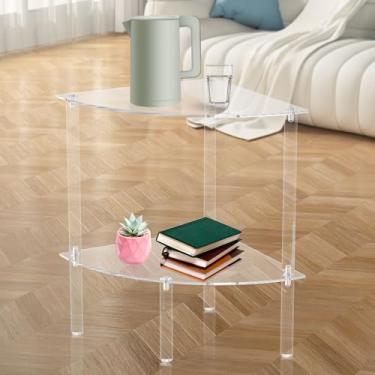 Imagem de Mesa lateral estreita de acrílico, mesa de canto de acrílico, mesa de canto pequena para espaços pequenos, mesa lateral de canto de acrílico removível, mesa redonda de acrílico para casa, mesa lateral