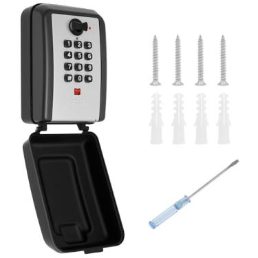 Imagem de Caixa de bloqueio de chave, caixas de código de chave montadas na parede, cofre de segurança com código redefinível, caixa de segurança de grande capacidade ao ar livre com combinação de 12 dígitos