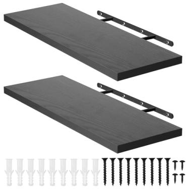 Imagem de 2 prateleiras flutuantes invisíveis montadas na parede, prateleiras de parede de madeira rústica, prateleiras modernas de madeira sintética, prateleira de livros para sala de estar, cozinha, quarto