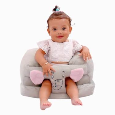 Imagem de Assento de bebê para 3 a 24 meses, cadeira de chão com suporte para as costas infantil, sofá de pelúcia com desenho animado(Elefante Cinza Rosa)