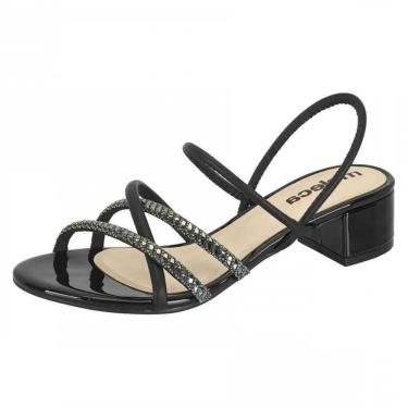 Imagem de Sandália Feminina Salto Bloco Baixo Pedrarias Leve Moleca