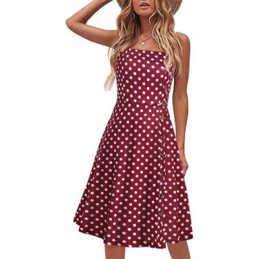 Imagem de Vestido de verão Liyinxi sem mangas de bolinhas, evasê, midi, feminino