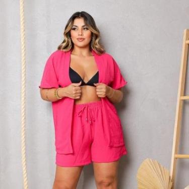 Imagem de Conjunto Feminino Kimono/Cardigan e Short Plus Size - Julia-Feminino