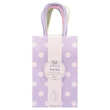 Imagem de Angels Craft Pacote com 12 sacos kraft com alças - 20 x 12,7 cm - cores pastel com bolinhas | Sacos de presente de papel duráveis para varejo, aniversário, festa e projetos DIY