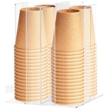 Imagem de KHZSPP Dispensador de copo de papel, suporte organizador de copo de café e tampa de acrílico transparente, compartimentos de 1/2/4 para bancada, café, bar, restaurante, montável na parede (estilo 3)
