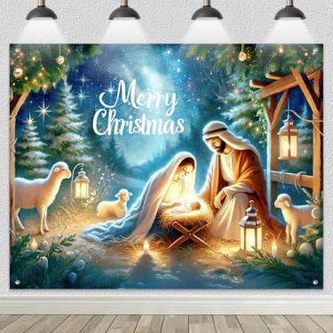 Imagem de HOMETITUTE Pano de fundo de presépio 2,4 x 1,8 m Faixa de Feliz Natal Sagrada Família Jesus Fundo de Nascimento Cena de Manjedoura Decorações Religiosas para Igreja Celebração Festa Feriado Interior