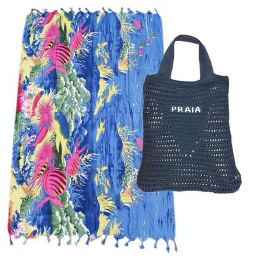 Imagem de  Moda Praia: Bolsa Crochê Diversas Cores + Canga Estampada