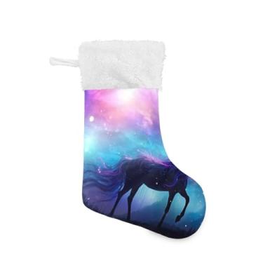 Imagem de ATTX Lindas meias de Natal de cavalo, suportes de presente brancos de pelúcia para decorações de festas de fim de ano (17,7 polegadas, 1 pacote) #503