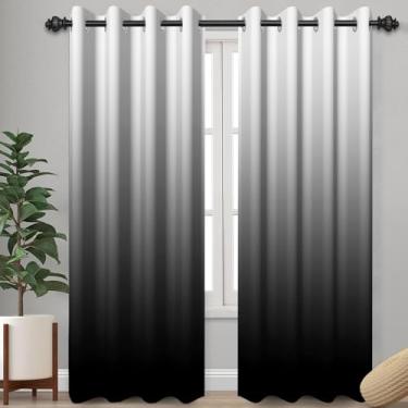 Imagem de Kzzfqxb Cortinas cinza escuro ombré para sala de estar, cortinas de janela gradiente modernas para quarto, cortinas laváveis à máquina com isolamento térmico com bloqueio de luz para casa, 2 painéis