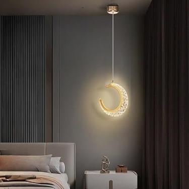 Imagem de Lustre de Cristal Moderno Escandinavo - Lâmpada Pendurada para Quarto, Cabeceira Simples e Elegante, Ideal para Decoração Contemporânea (Lua,2 Peças)