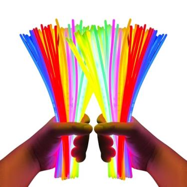 Imagem de Kit 100 Pulseiras Neon Sortida Glow Brilha no Escuro Festa Aniversário Evento Rave Balada