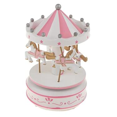 Imagem de Wswqop Carrossel de Música de Madeira com Caixa de Música Giratória Mecânica - Brinquedo para Crianças E Adultos - Rosa/Azul/Vermelho, Rosa