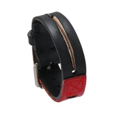 Imagem de Pulseira de couro genuíno vintage masculina fivela de metal, moda - NO