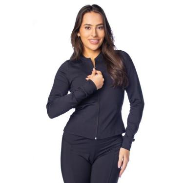 Imagem de Casaco Feminino Estilo do Corpo Zíper Preto, Preto, P