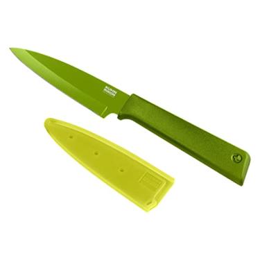 Imagem de Kuhn Rikon Colori+ Faca de descascar reta antiaderente com bainha de segurança, lâmina de 10,16 cm, verde