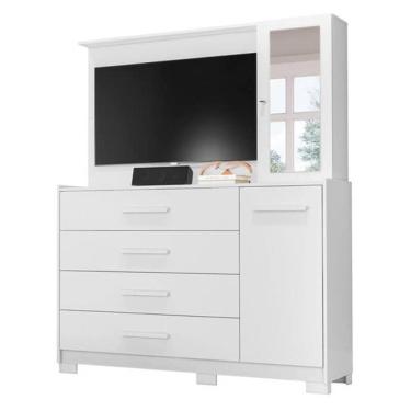 Imagem de Cômoda Ilhabela com Painel para TV 4 Gavetas 2 Portas e Espelho Albatroz Cor Branco