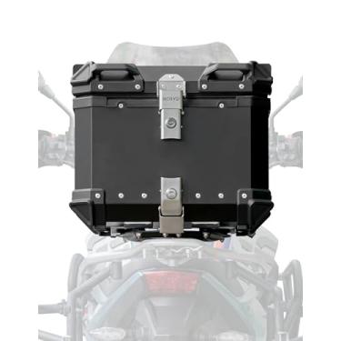 Imagem de MOSYQI Bolsa traseira de motocicleta 35L, porta-malas de motocicleta, caixa de armazenamento de capacete, bagagem, capa de capacete de alumínio à prova d'água, caixa traseira com trava de segurança