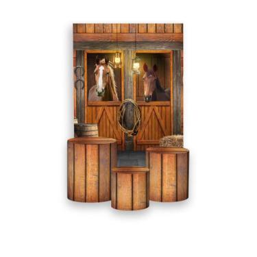 Imagem de Painel De Festa Vertical 1,50 x 2,20 + Trio De Capas Cilindro - Cavalo