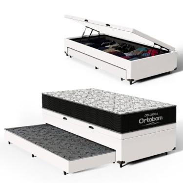 Imagem de Bicama com Box Baú Solteiro com Colchão de Espuma D45 Ortobom Airtech 150 + Auxiliar Unique 88cm (Branco)