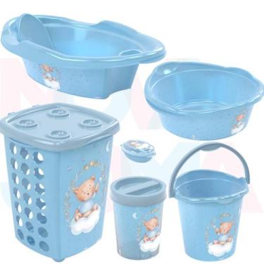 Imagem de Kit Bebe Lixeira,saboneteira,cesto,balde,bacia,banheira 21 Urso Azul -