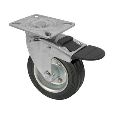 Imagem de Roda rodízio borracha maciça 4pol 100mm giratório freio 60kg - AJAX