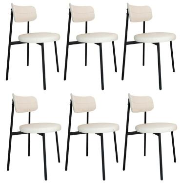 Imagem de Cadeira De Jantar Estofada Kit 6 Nyka M25 Linho Palha - Mpozenato