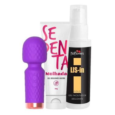 Imagem de Kit Vibrador Varinha Mágica, Lubrificante Íntimo Neutro e Gel Anal Des
