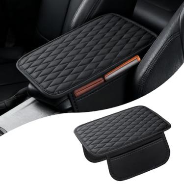 Imagem de Capa de console central de carro, almofada universal de couro para apoio de braço de carro com 2 sacos de armazenamento, acessórios de decoração de carro de microfibra confortáveis adequados para a