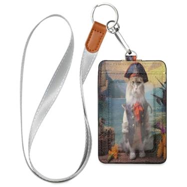 Imagem de Wassud Gato pirata (3) cordões de couro PU para crachás de identificação, porta-chaves, porta-crachás, cartões de crédito para escritórios, funcionários, estudantes, funcionários