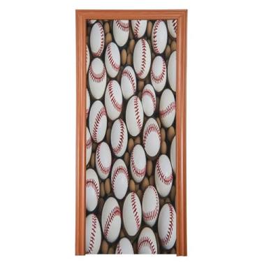 Imagem de Wassud Capa de porta de Halloween 91 x 242 cm, decoração de bolas de beisebol, faixa elástica para porta interna externa para varanda e porta da frente