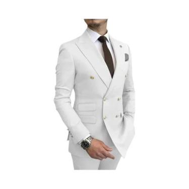 Imagem de Terno Masculino Slim Fit Branco Com Lapela Pontuda Para Casamento Form