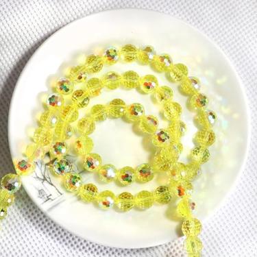Imagem de Contas de cristal redondas de 10 mm para fabricação de joias, contas de vidro de cristal facetadas a granel para artesanato, pulseira, brinco, sinos de vento, apanhador de sol (amarelo limão AB, 50