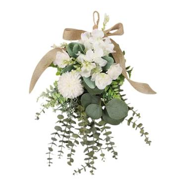 Imagem de Tachiuwa Guirlanda floral decorativa para casa com luzes suspensas, guirlanda em formato de lágrima para parede, janela, quintal, escritório ou, Branco