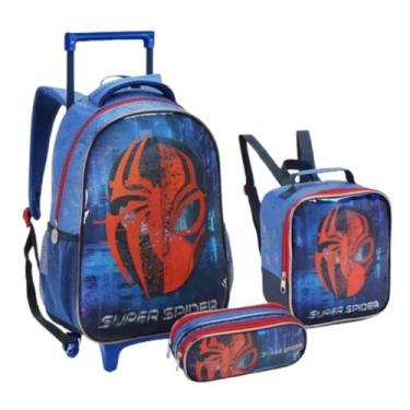 Imagem de Kit Mochila Carrinho + Lancheira + Estojo Infantil Super Spider - Ref 