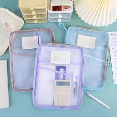Imagem de Pasta Organizadora de Nylon Transparente para Documentos A4 com Zíper, Bolsa Portátil para Faculdade, Escola e Escritório, Ideal para Guardar Arquivos e Materiais (Aleatório)
