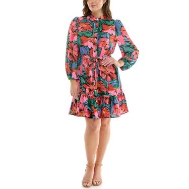 Imagem de Nicole Miller Vestido feminino estampado sem colarinho, Estampa roxa, 38