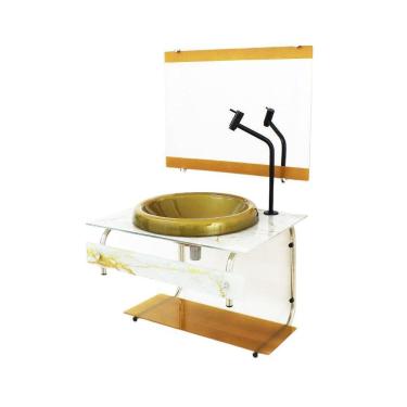 Imagem de Gabinete De Vidro Para Banheiro 60Cm Mármore Branco Dourado