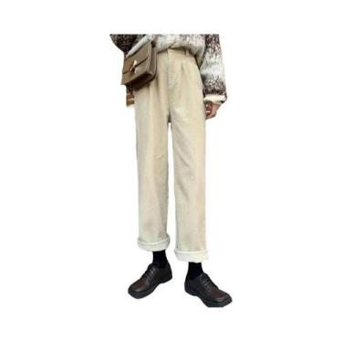 Imagem de Calças De Corduroy Vintage De Cintura Alta Para Mulheres, Calças Larga