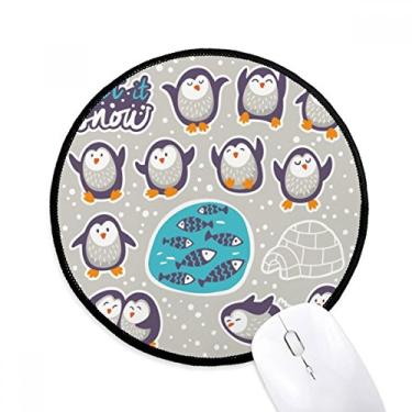 Imagem de Mouse pad com desenho de pinguim, peixe, neve, animal, mesa, escritório, tapete redondo para computador