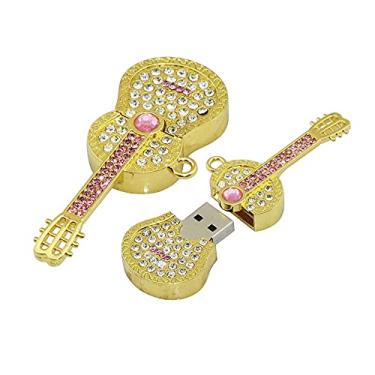 Imagem de Pen Drive USB em forma de guitarra de 32 GB, unidades USB cartão de memória, pen drive USB 2.0, disco pen drive de armazenamento de data, pendrive, pendrive USB (dourado)