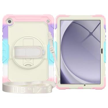 Imagem de Capa de TPU à prova de choque para Samsung Galaxy Tab A9 Plus 2023 SM-X210/SM-216/SM-X218 11 polegadas, capa protetora resistente com protetor de tela + alça de ombro + suporte giratório (rosa
