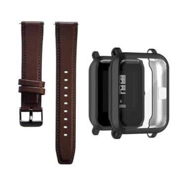 Imagem de Estilo no Pulso, Pulseira de couro 20mm + Capa case compatível com Amazfit GTS 2 Mini cor:Marrom Escuro