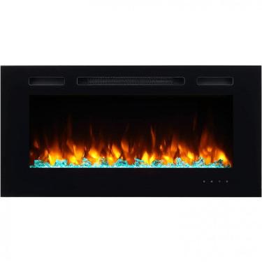 Imagem de Lareira Elétrica PuraFlame de Embutir A50x91L com Controle Remoto, Luz de LED e Toras, Cristais, 110V, 1500W, Preta